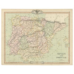 Carta geografica antica della Spagna e del Portogallo di Cruchley, 1854