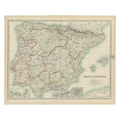 Carte ancienne d'Espagne et du Portugal par Johnston, '1909'