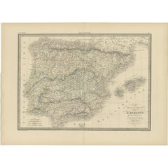 Antique Map of Spain and Portugal by Lapie, 1842