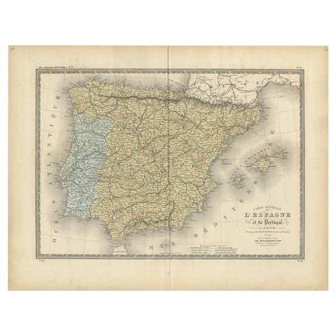 Antique Map of Spain and Portugal by Levasseur, '1875'
