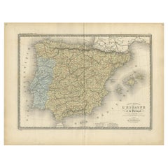 Antike Karte von Spanien und Portugal von Levasseur, 1875