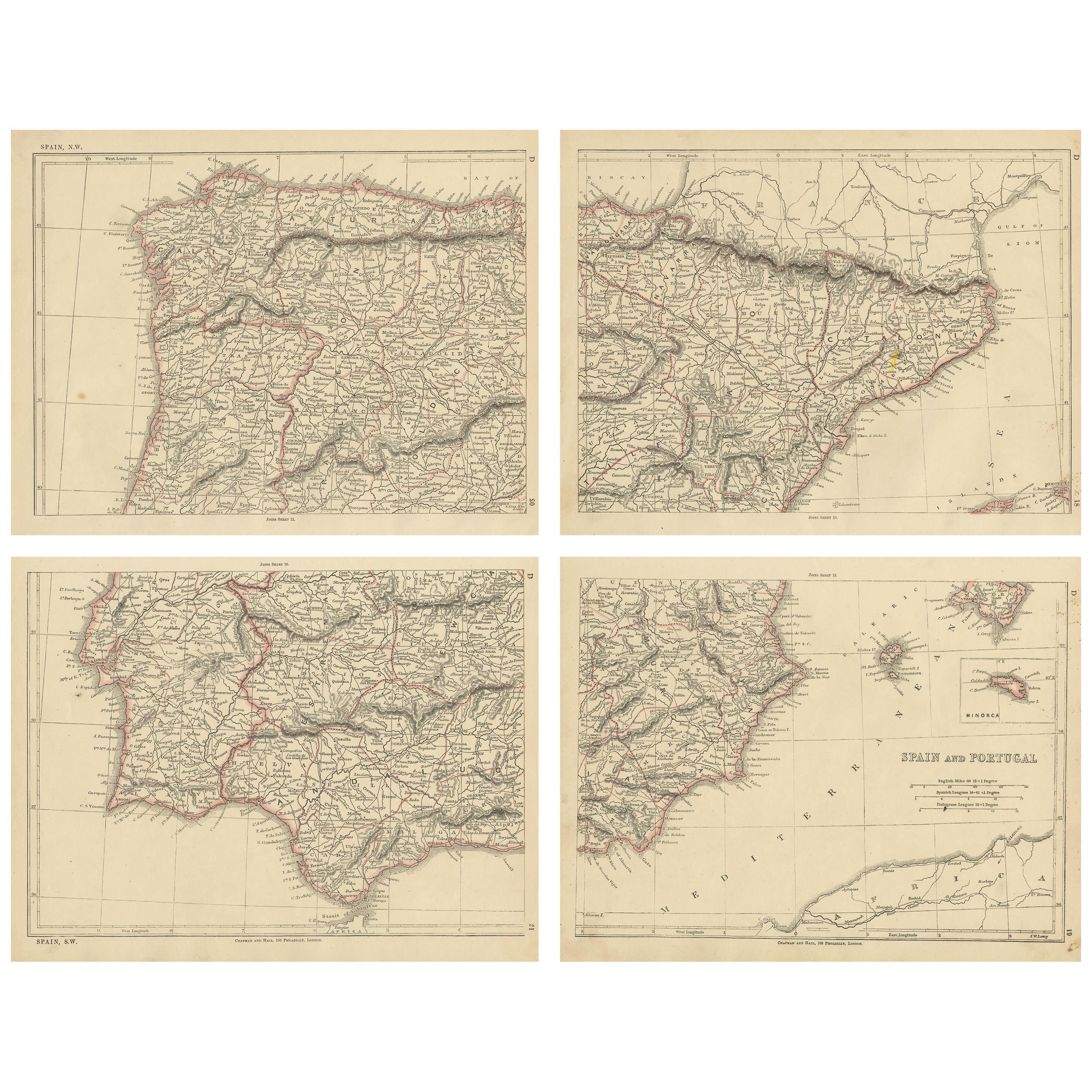 Antique Map of Spain and Portugal by Lowry, '1852'