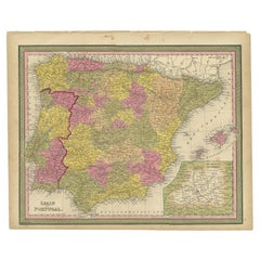 Antique Map of Spain and Portugal by Mitchell, 1846