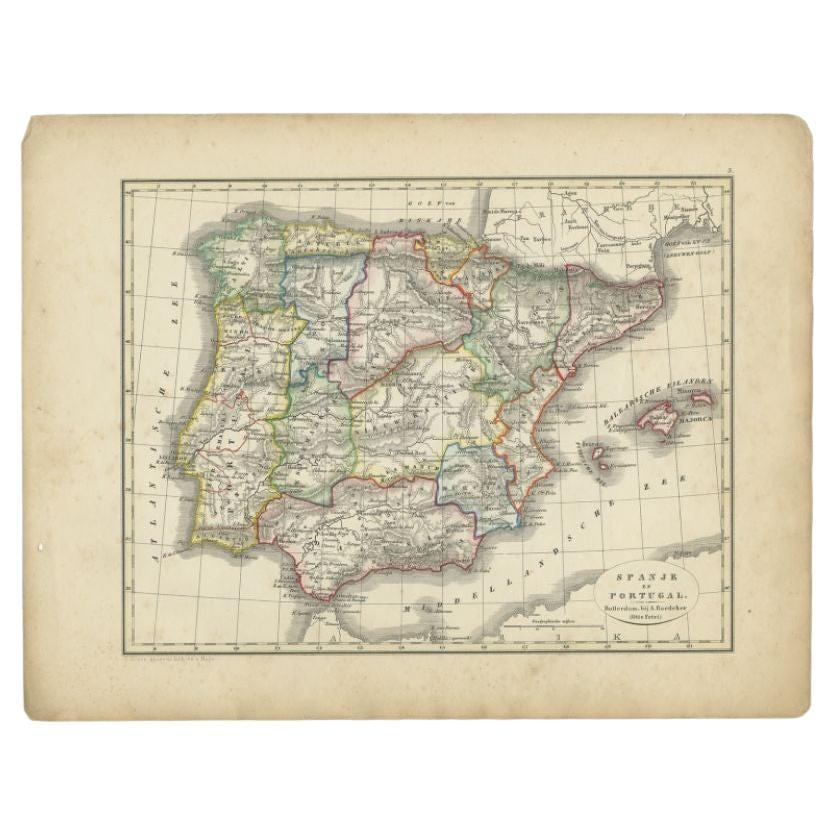 Antique Map of Spain and Portugal by Petri, 1852 For Sale