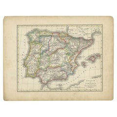 Antique Map of Spain and Portugal by Petri, 1852