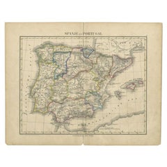 Antique Map of Spain and Portugal by Petri, c.1873