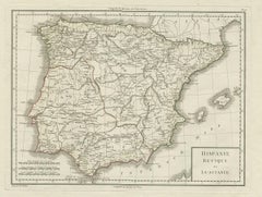 Antique Map of Spain and Portugal by Tardieu, circa 1795