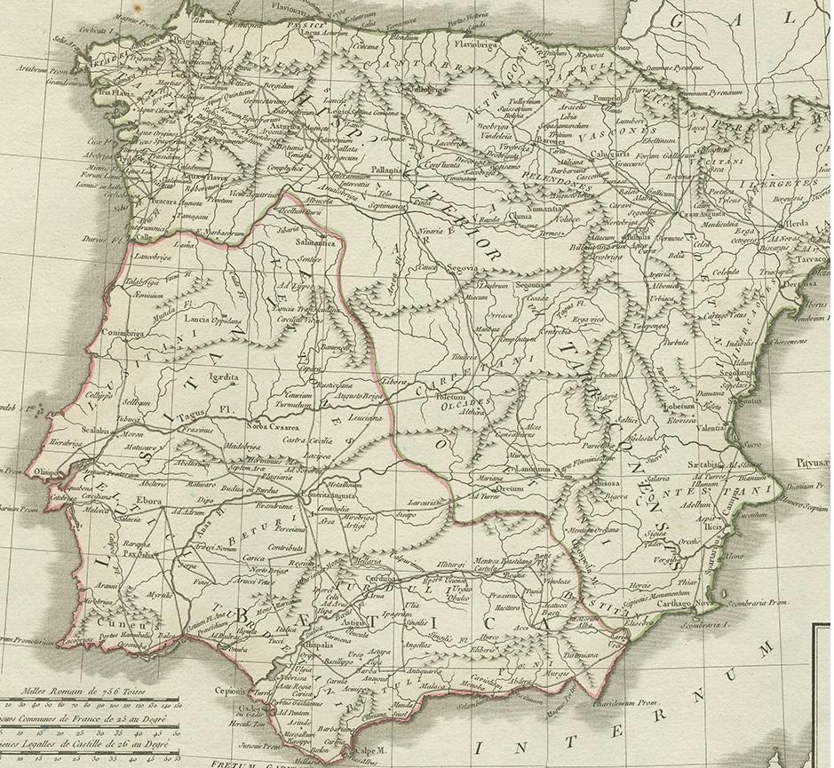 Antike Karte von Spanien und Portugal von Tardieu, um 1795 im Zustand „Gut“ im Angebot in Langweer, NL