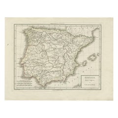 Antique Map of Spain and Portugal by Tardieu, circa 1795