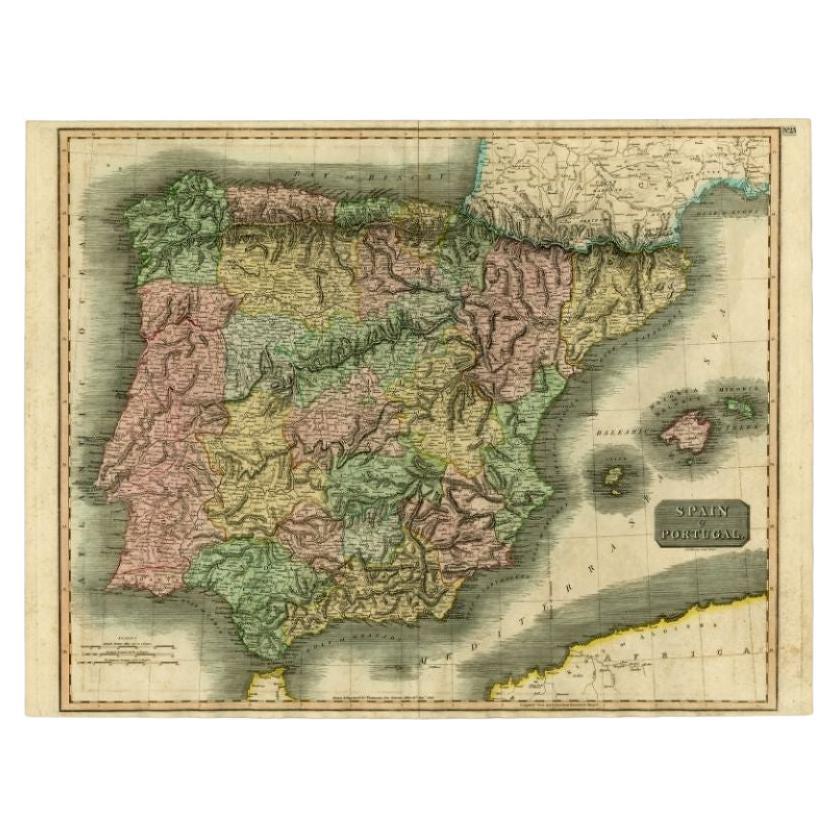 Antique Map of Spain and Portugal by Thomson, 1815 For Sale