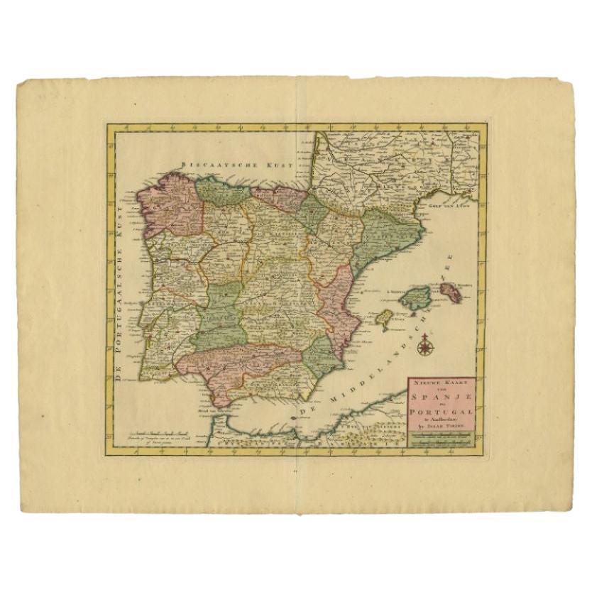 Antique Map of Spain and Portugal by Tirion, c.1740