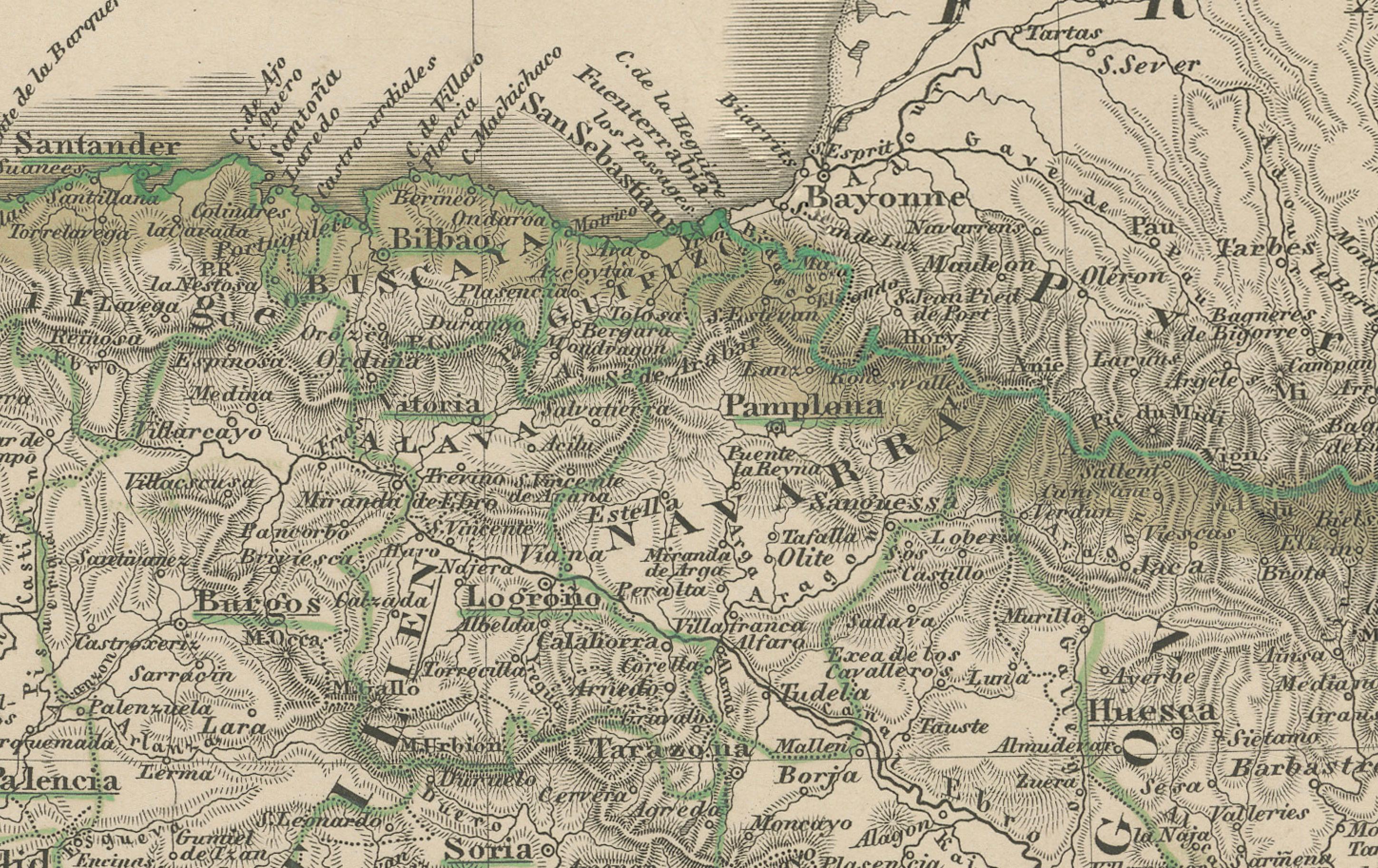 Carte ancienne de l'Espagne et du Portugal - Gravure coloriée à la main par Stülpnagel, 1857

Belle carte gravée du XIXe siècle de la péninsule ibérique intitulée 