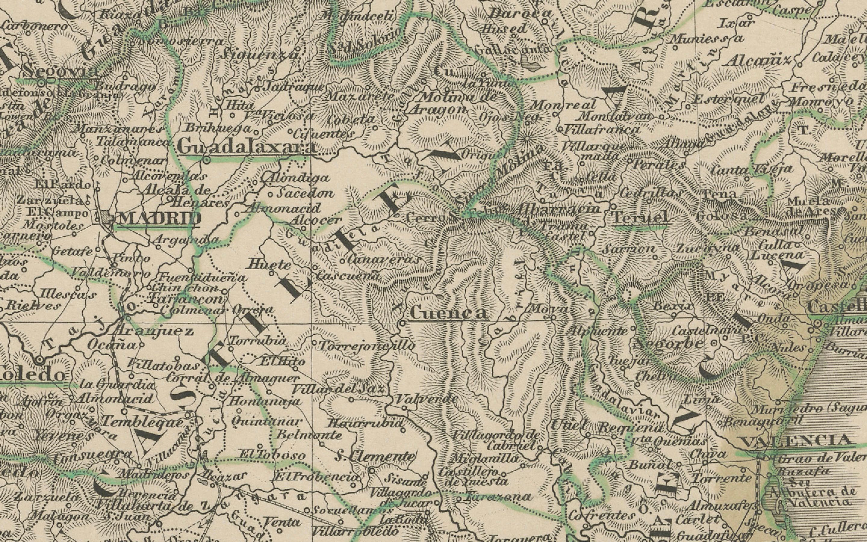 Gravé Carte ancienne de l'Espagne et du Portugal - Gravure coloriée à la main par Stülpnagel, 1857 en vente