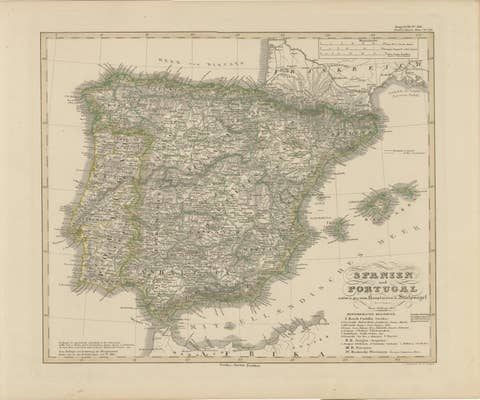 Antique Map of Spain and Portugal – Hand-Colored Engraving by Stülpnagel, 1857