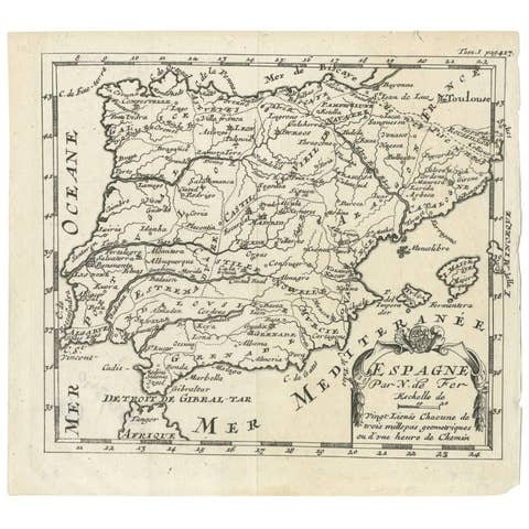 Antique 1700 Map of Spain by Nicolas de Fer, Early 18th Century