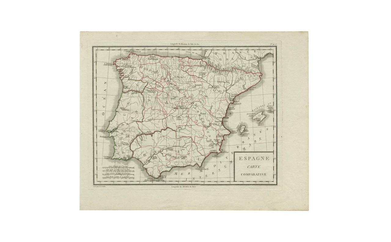 Antike Karte Spaniens von P.F. Um 1798: „Ca. 1798“-Karo (18. Jahrhundert) im Angebot