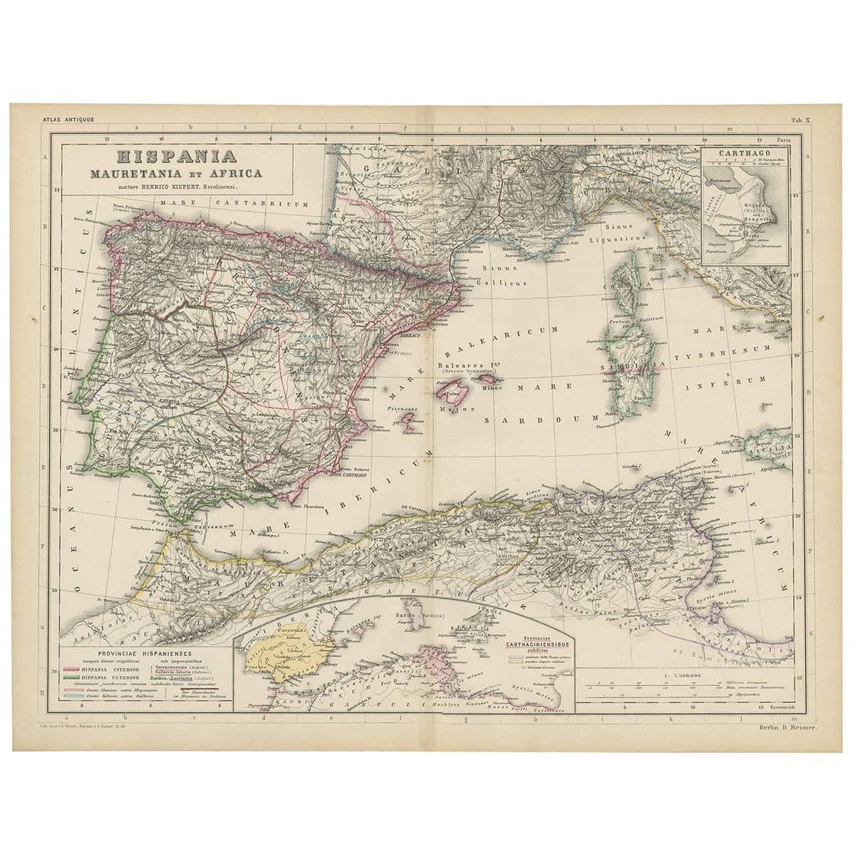 Antique Map of Spain, Mauritia and Africa by H. Kiepert, circa 1870