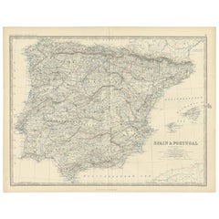 Antique Map of Spain 
Portugal by A.K. Johnston, 1865