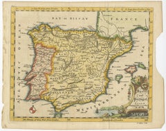Antique Map of Spain & Portugal 'Iberian Peninsula', Decorative Cartouche, c1755
