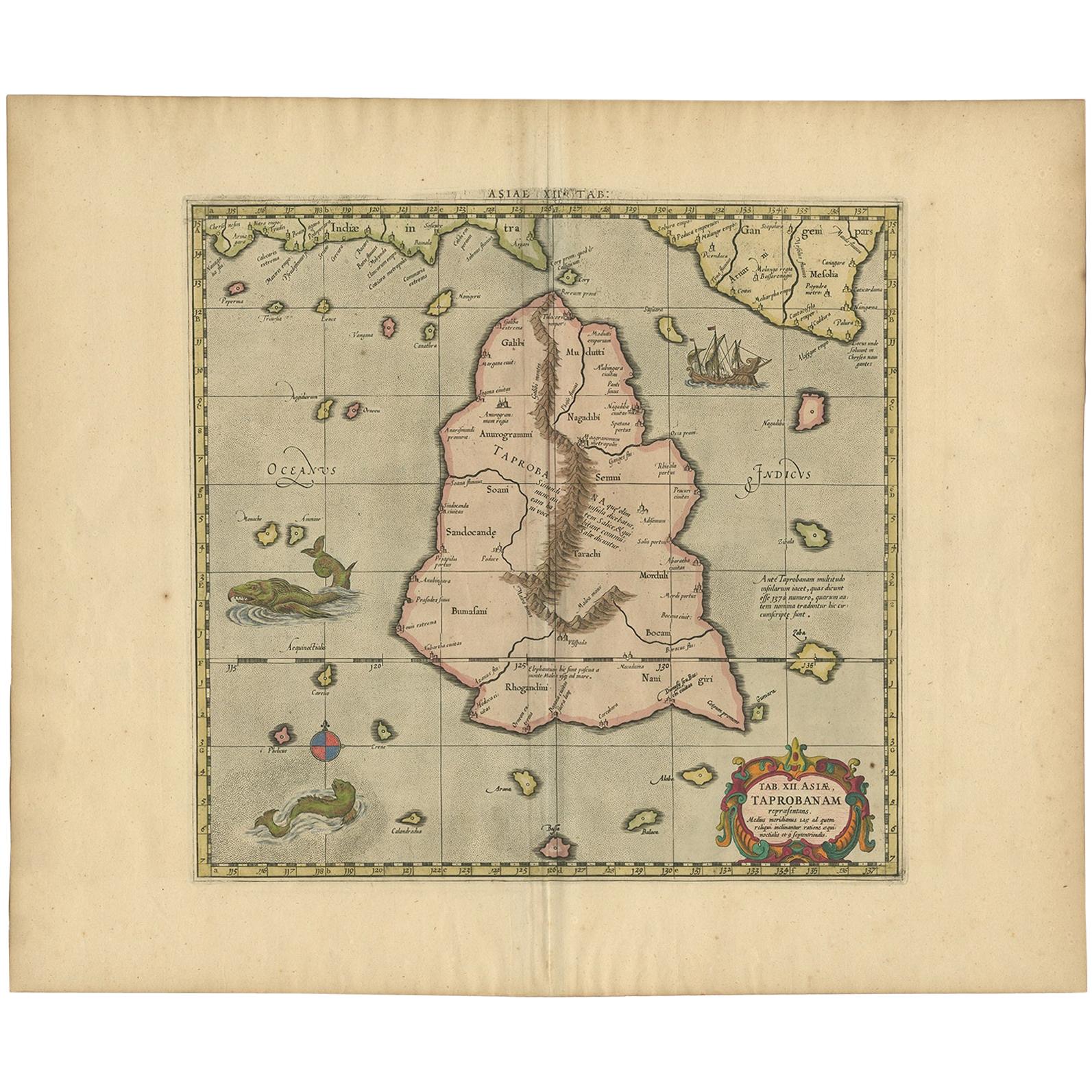 Antique Map of Ceylon or Sri Lanka by Ptolemy/Mercator, circa 1695 For Sale