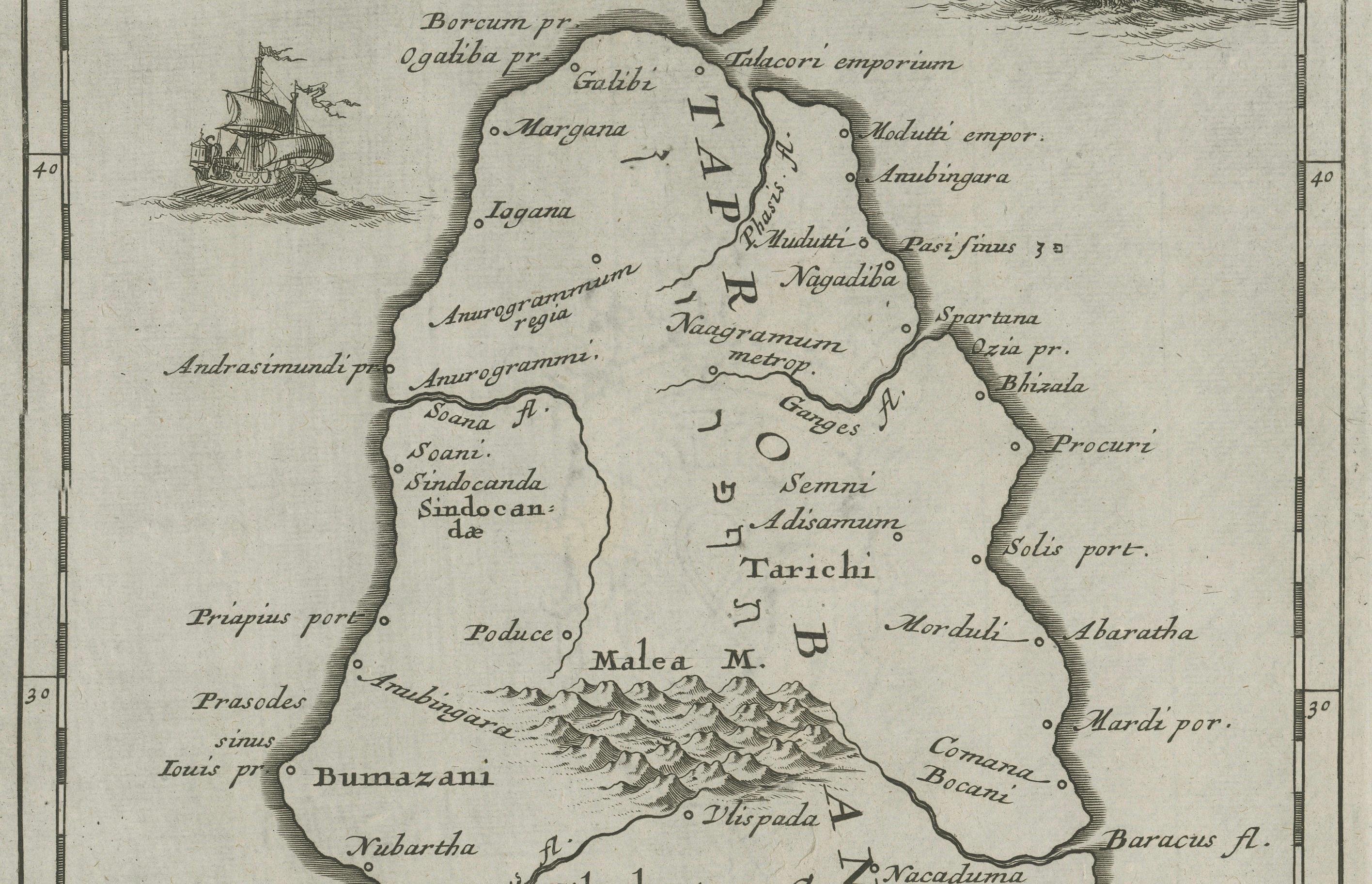 Engraved Antique Map of Sri Lanka – Taprobanae Insulae Descriptio by Mercator, 1607 For Sale