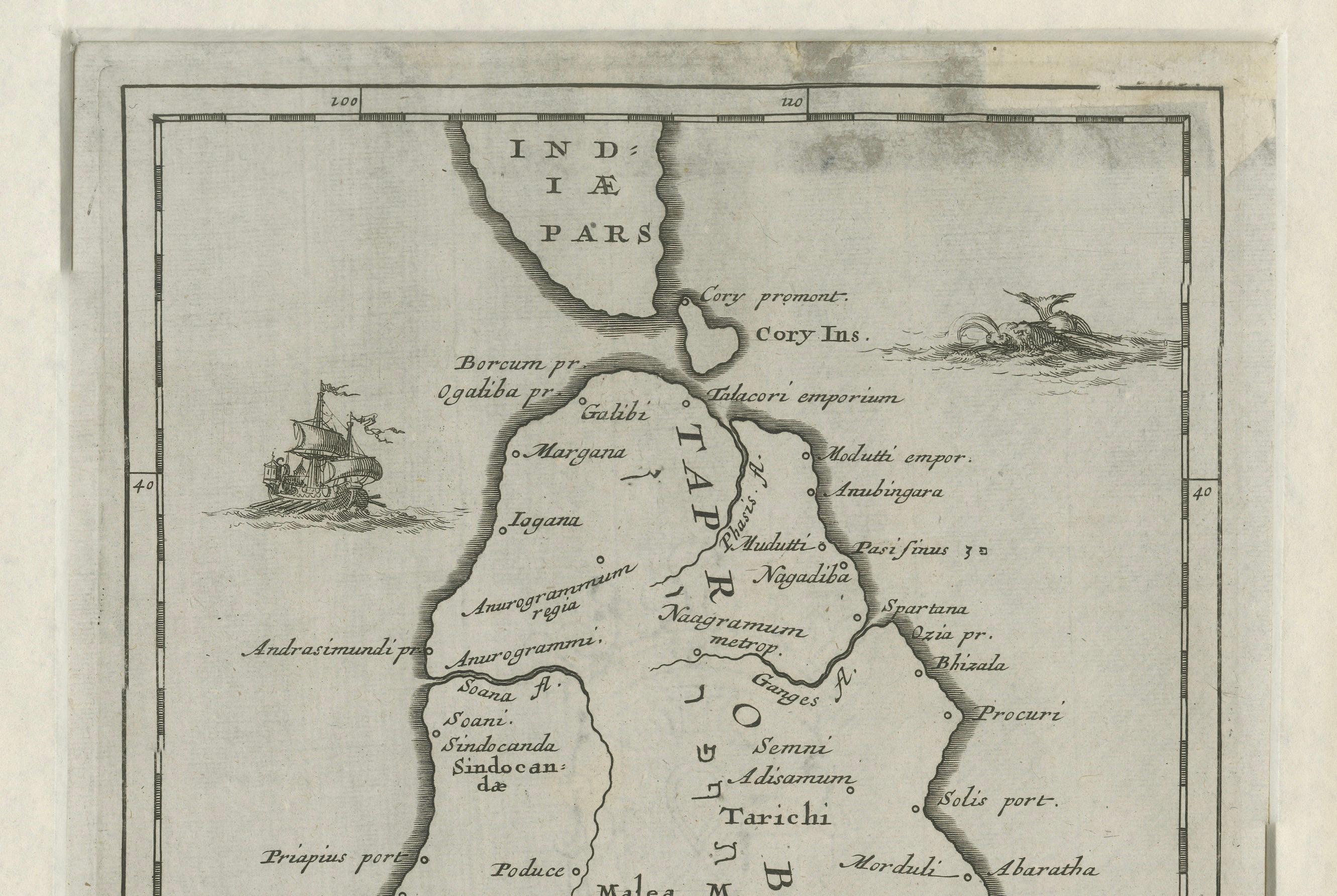 Antique Map of Sri Lanka – Taprobanae Insulae Descriptio by Mercator, 1607 In Good Condition For Sale In Langweer, NL