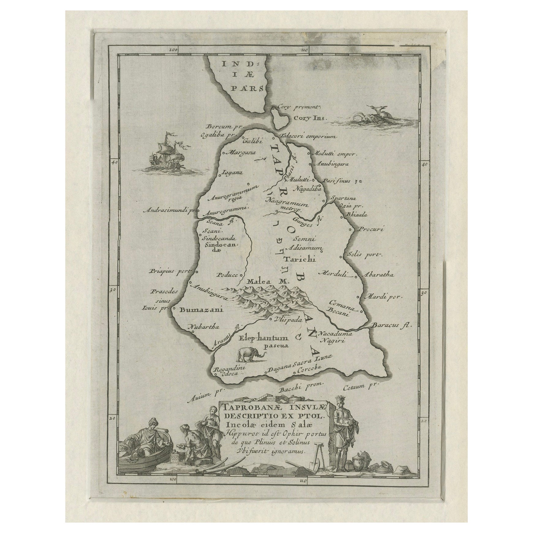 Antique Map of Sri Lanka – Taprobanae Insulae Descriptio by Mercator, 1607 For Sale