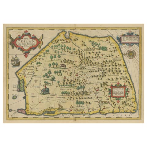 Antique Map of Sri Lanka with an unusual five-sided shape, circa 1606