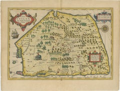 Antique Map of Sri Lanka with an unusual five-sided shape, circa 1606