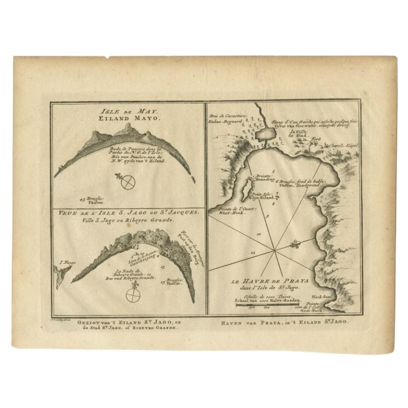 Antique Map of St. Jago, St Mayo and Praya Harbour, Mauritania, Africa, c.1750