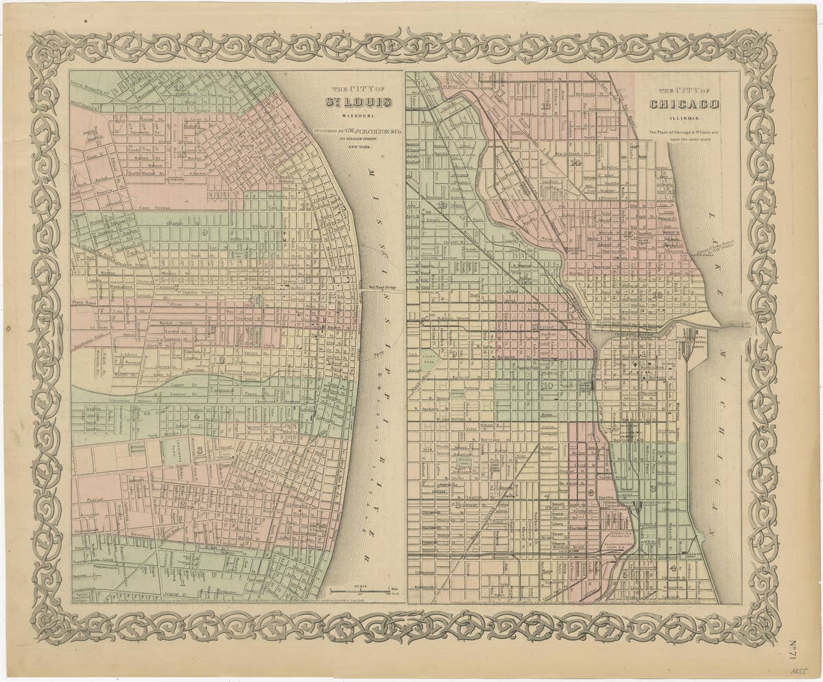 Antique Map of St. Louis and Chicago