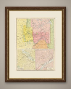 Antique Map of St. Paul and Minneapolis, The Twin Cities, Rand McNally, 1899