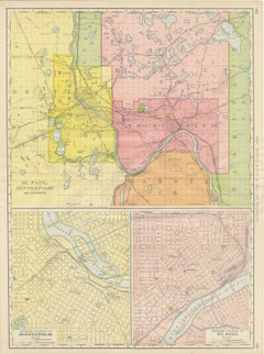 Antique Map of St. Paul and Minneapolis, The Twin Cities, Rand McNally, 1899