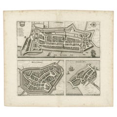 Antique Map of Stavoren, Bolsward and Hindeloopen by Merian, c.1650