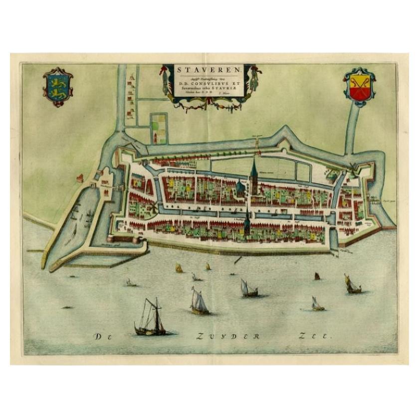 Antique Map of Stavoren by Blaeu, 1649 For Sale