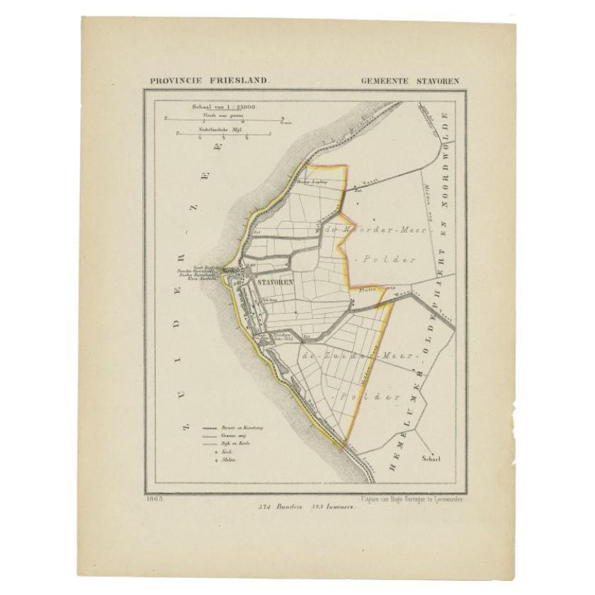 Antique Map of Stavoren by Kuyper, 1868