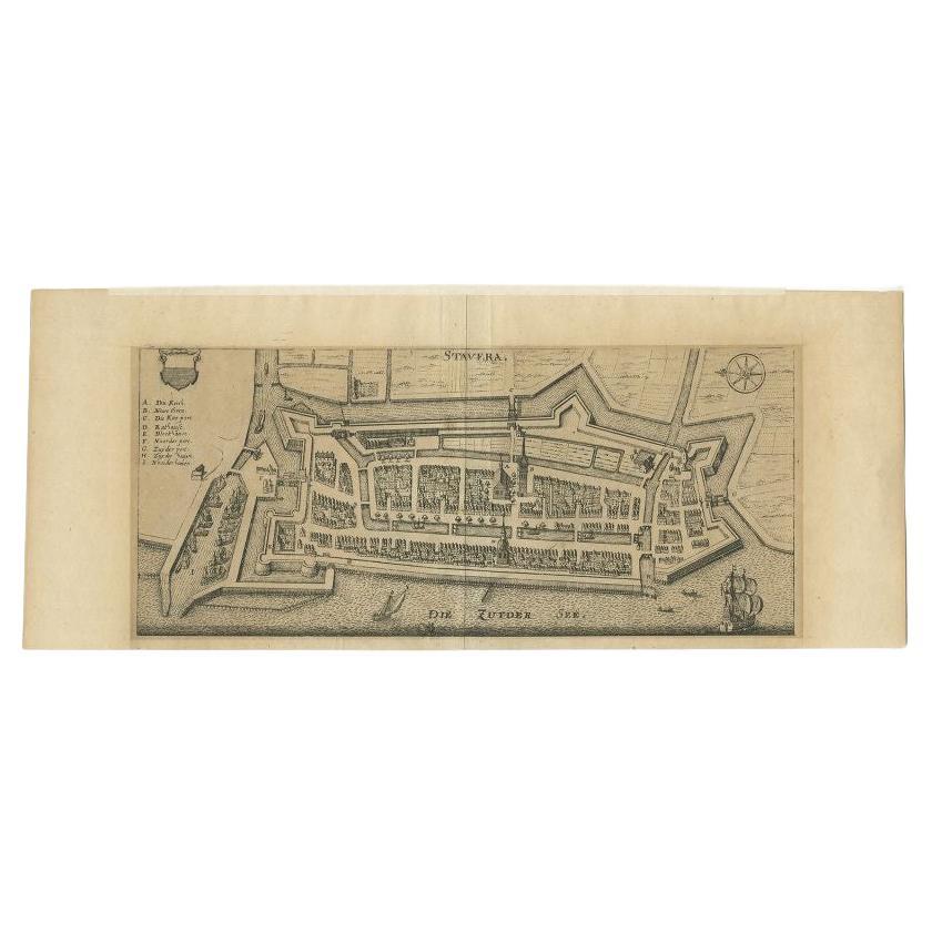Antike Karte von Stavoren von Merian, um 1650
