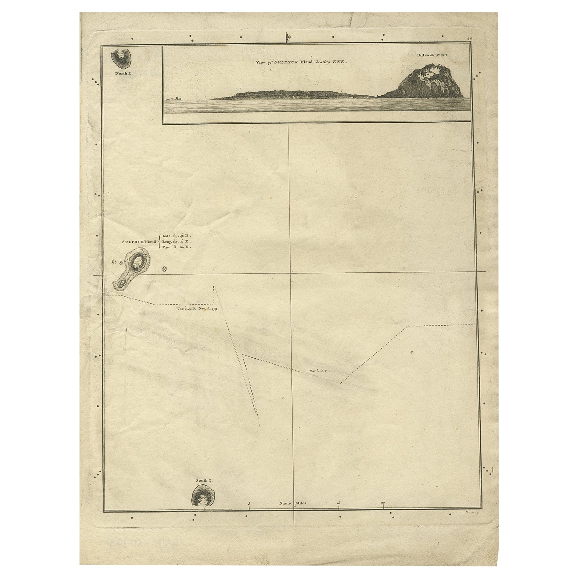Mappa antica dell'Isola di Suffren di Cook, 1784