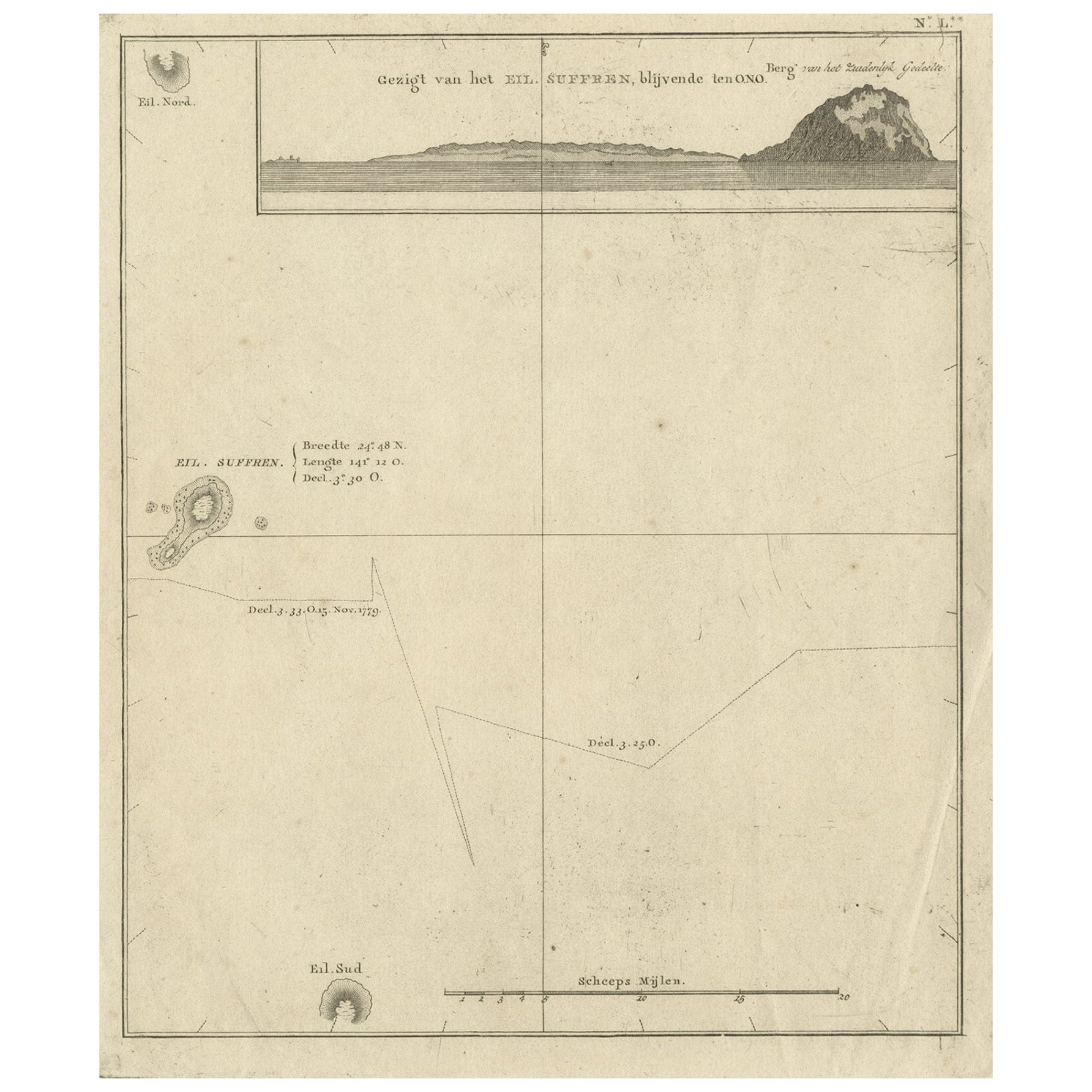 Antike Karte der Suffren-Insel von Cook, 1803