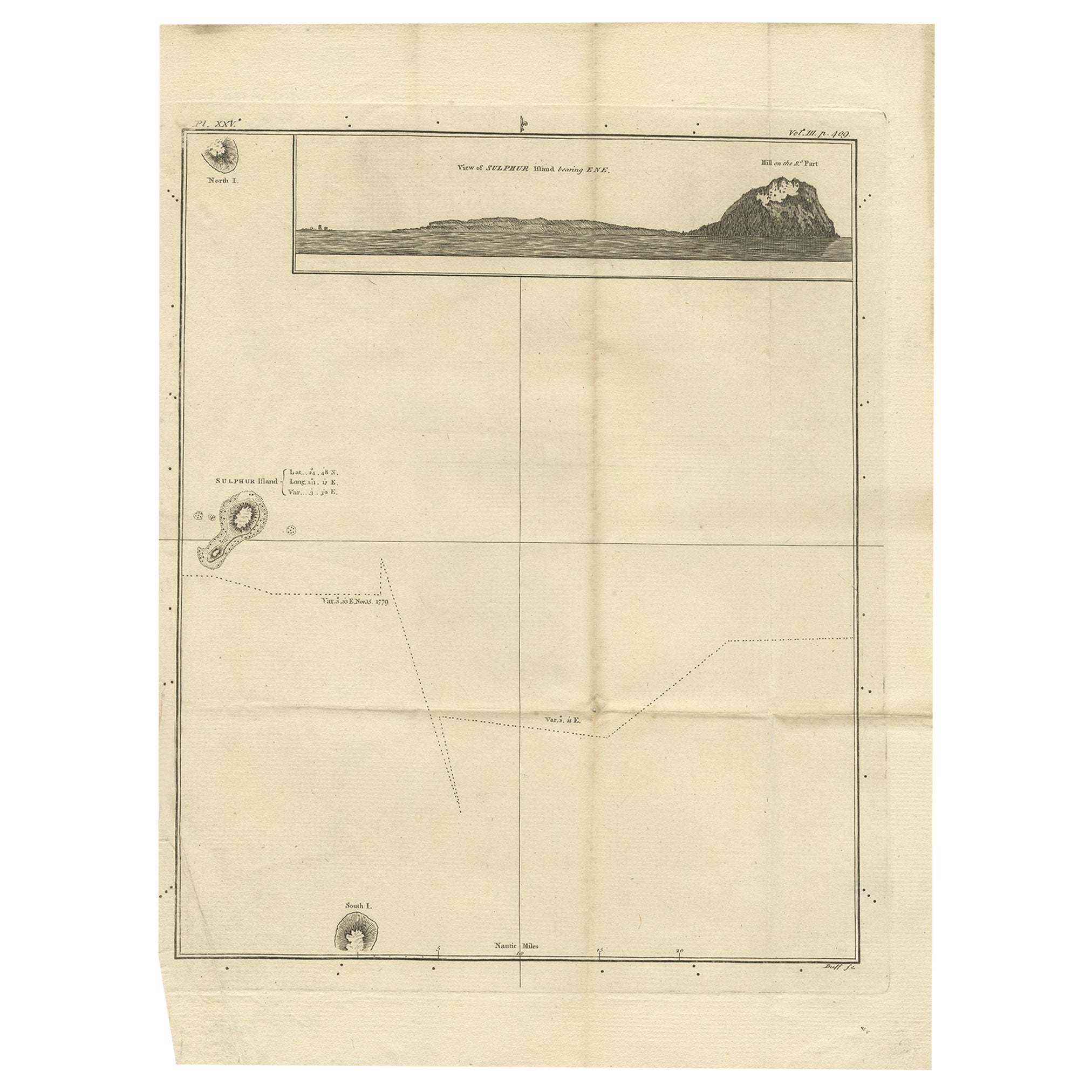 Mappa antica dell'Isola di Suffren di Cook, 1781 ca.