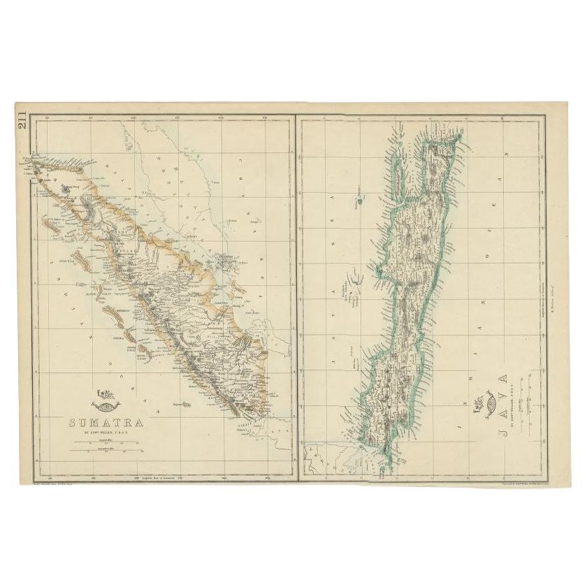 Antique Map of Sumatra and Java by Weller, c.1860 For Sale