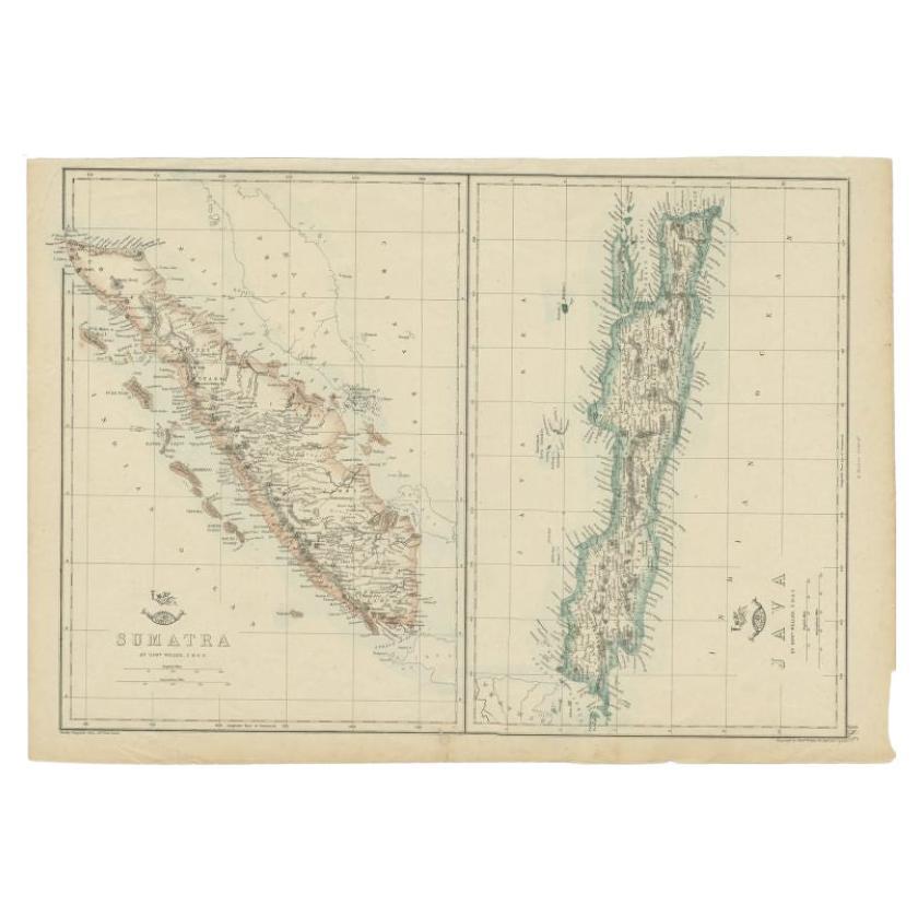 Carte ancienne de Sumatra et de Java par Weller, datant d'environ 1860 en vente