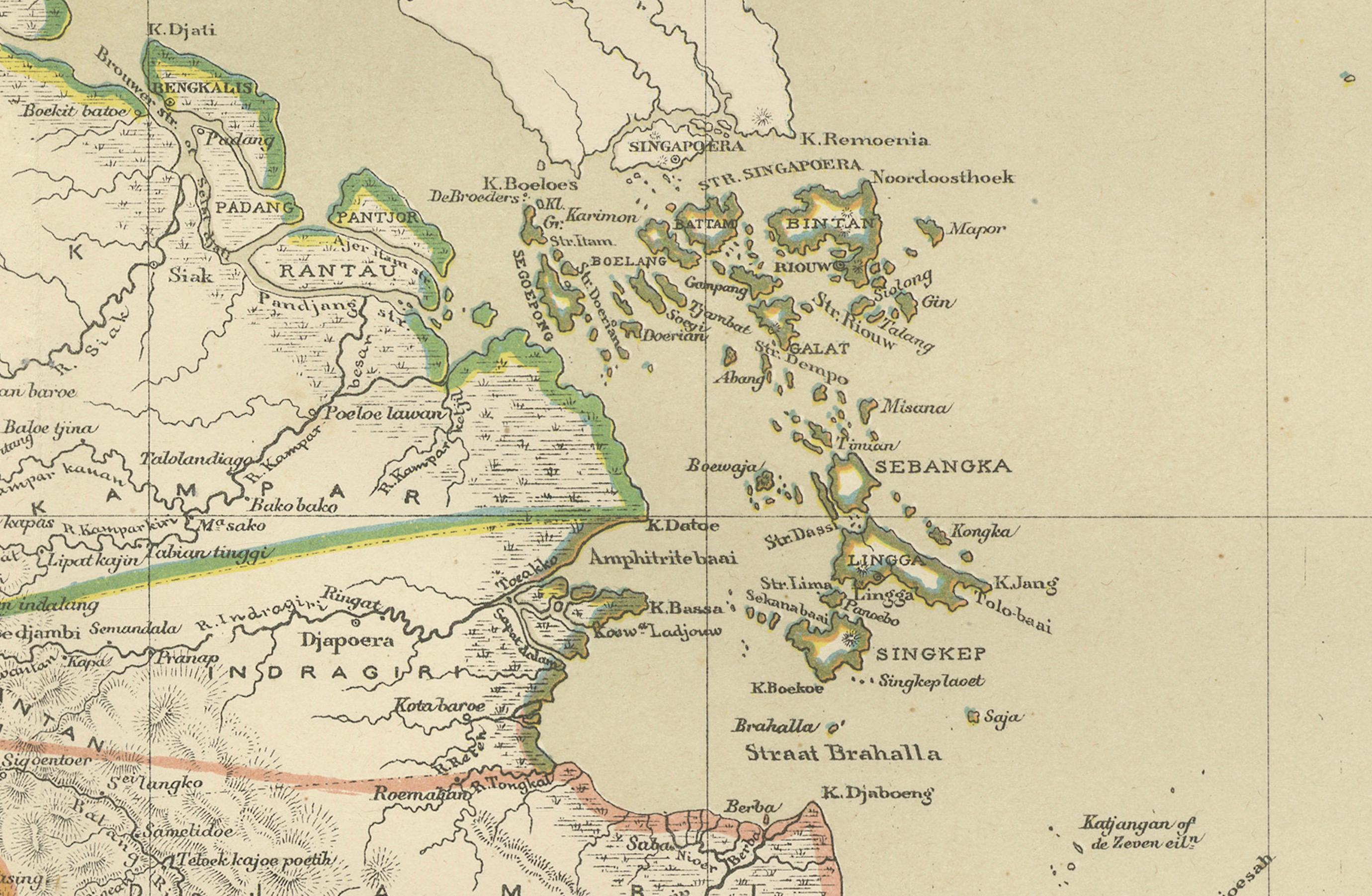 Antique Map of Sumatra, Bangka Belitung and Riau in the Dutch East Indies, 1884