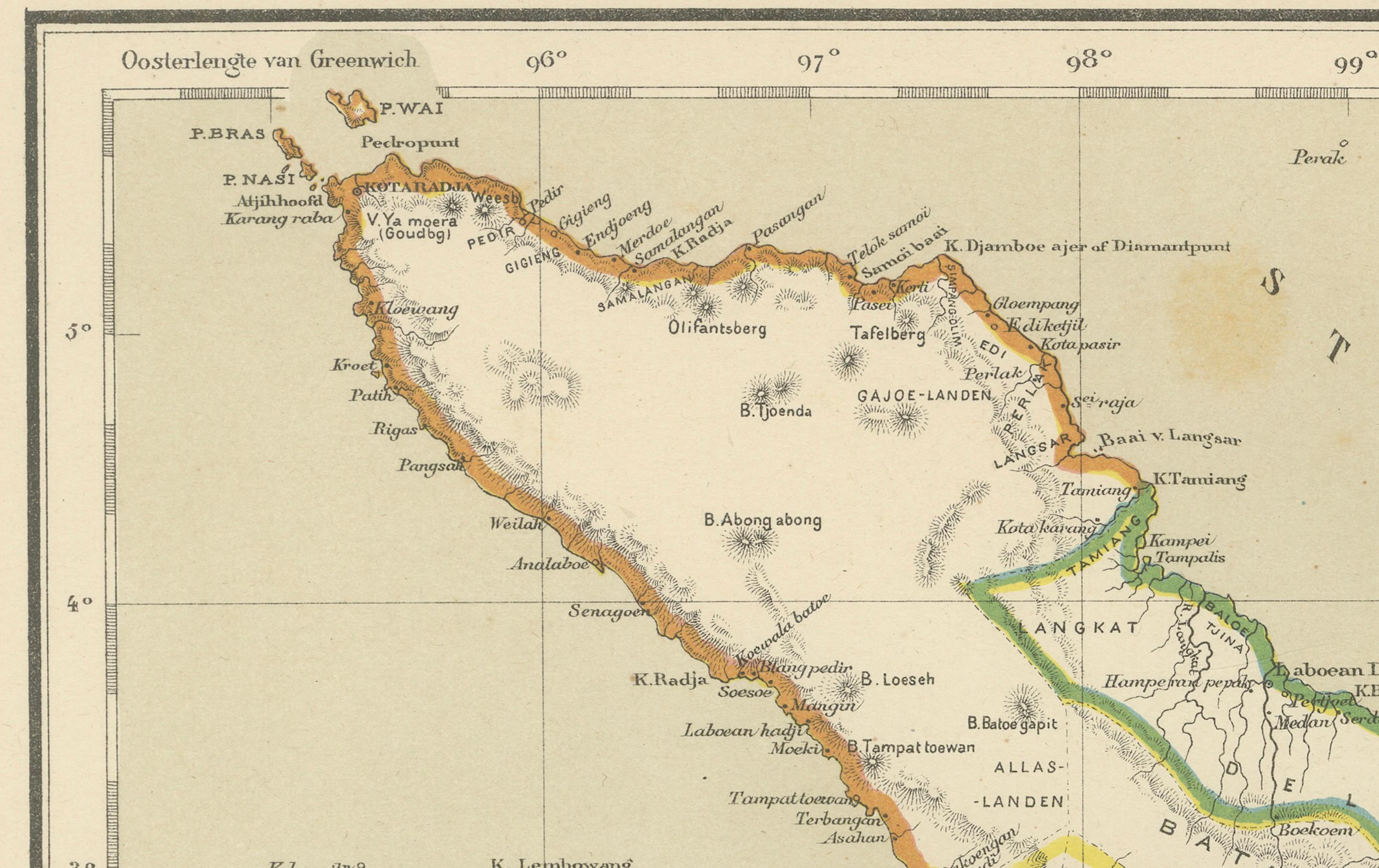 Antique Map of Sumatra, Bangka Belitung and Riau in the Dutch East Indies, 1884