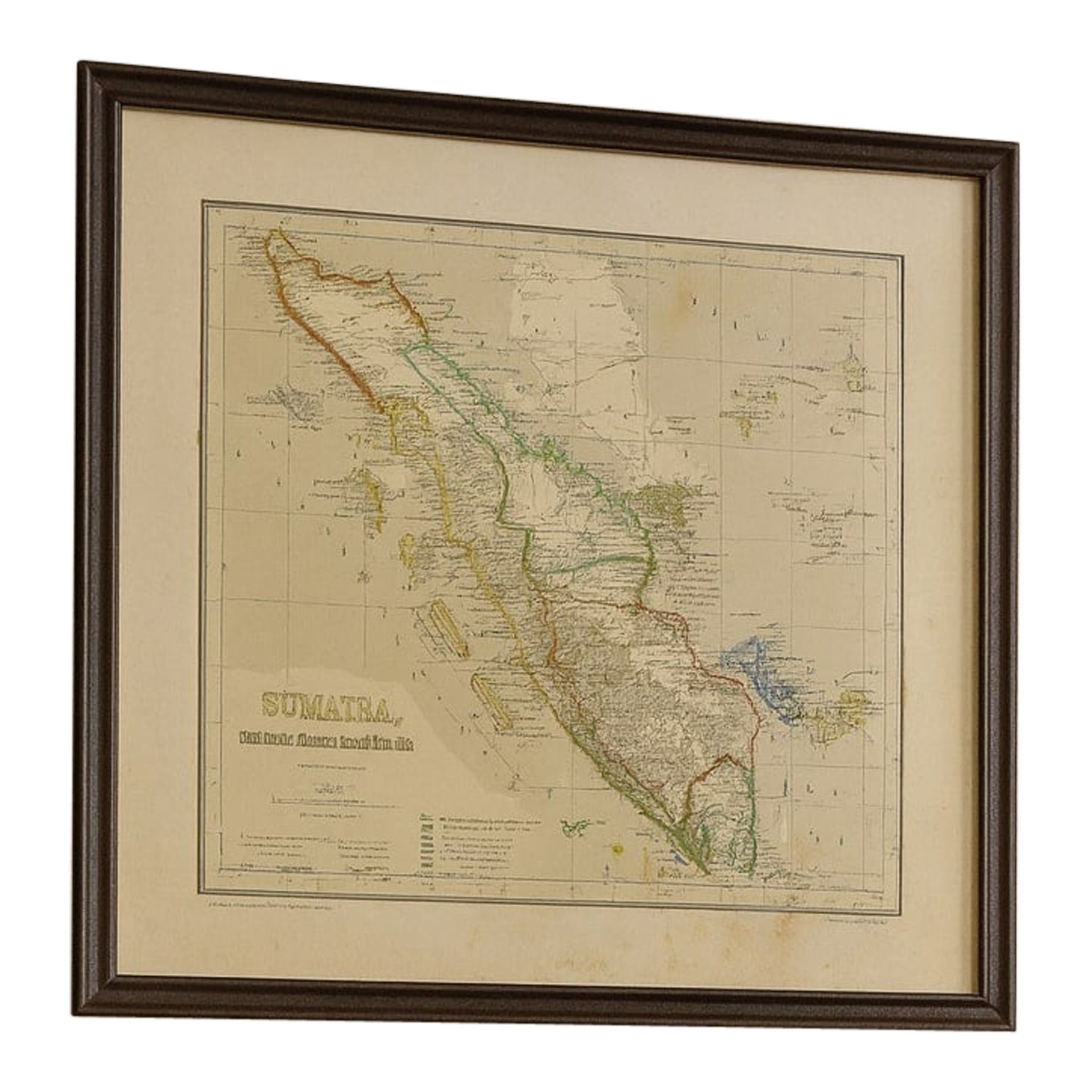Carta geografica antica di Sumatra, Bangka Belitung e Riau nelle Indie Orientali Olandesi, 1884 in vendita