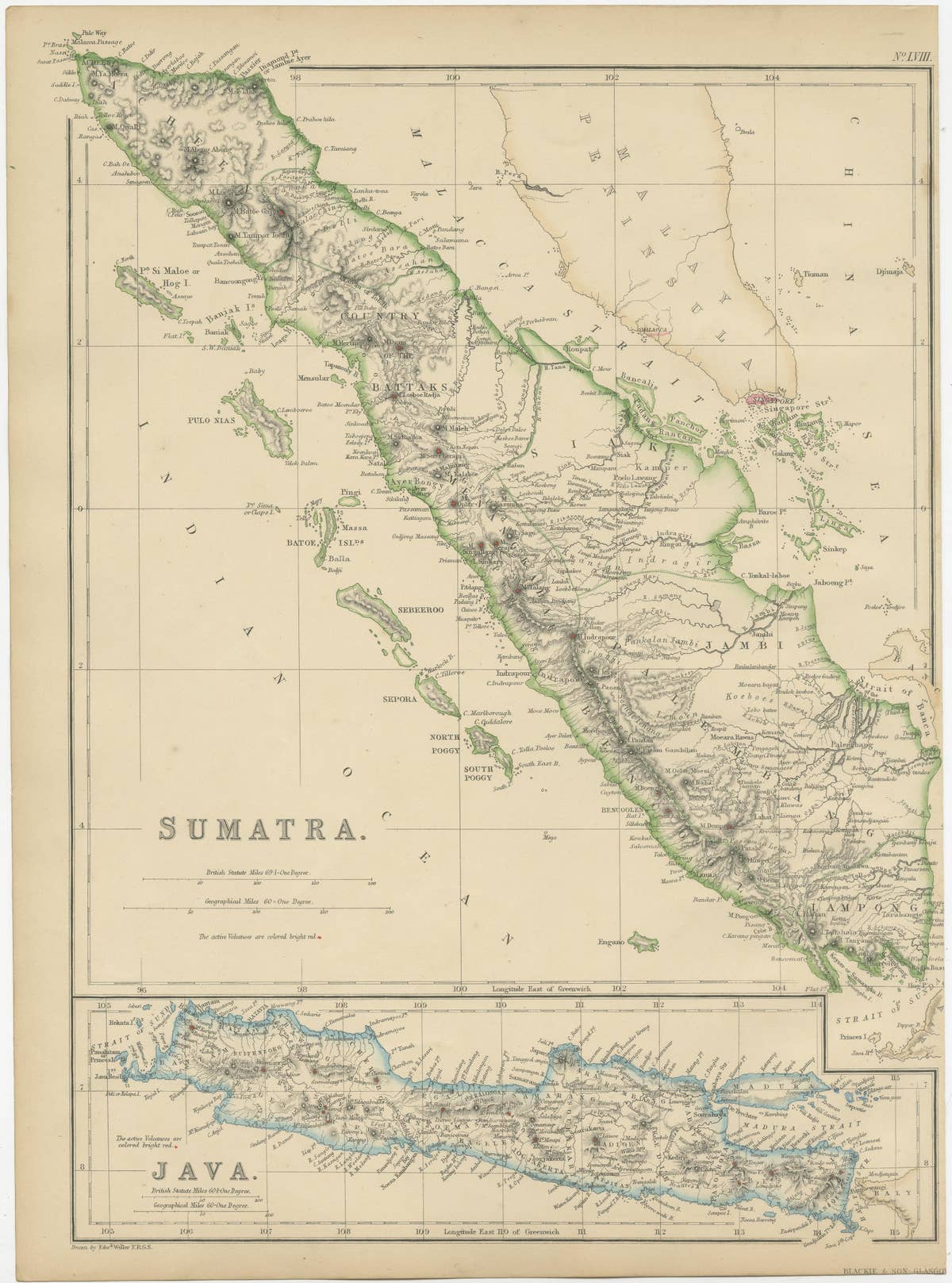 Antique Map of Sumatra by W. G. Blackie, 1859