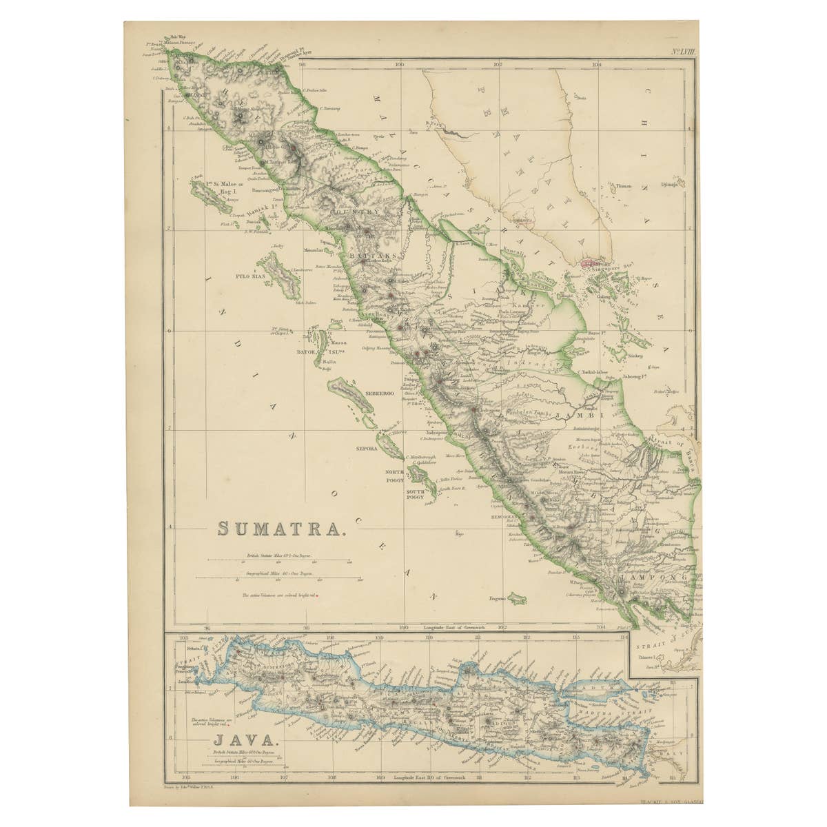Antique Map of Sumatra by W. G. Blackie, 1859