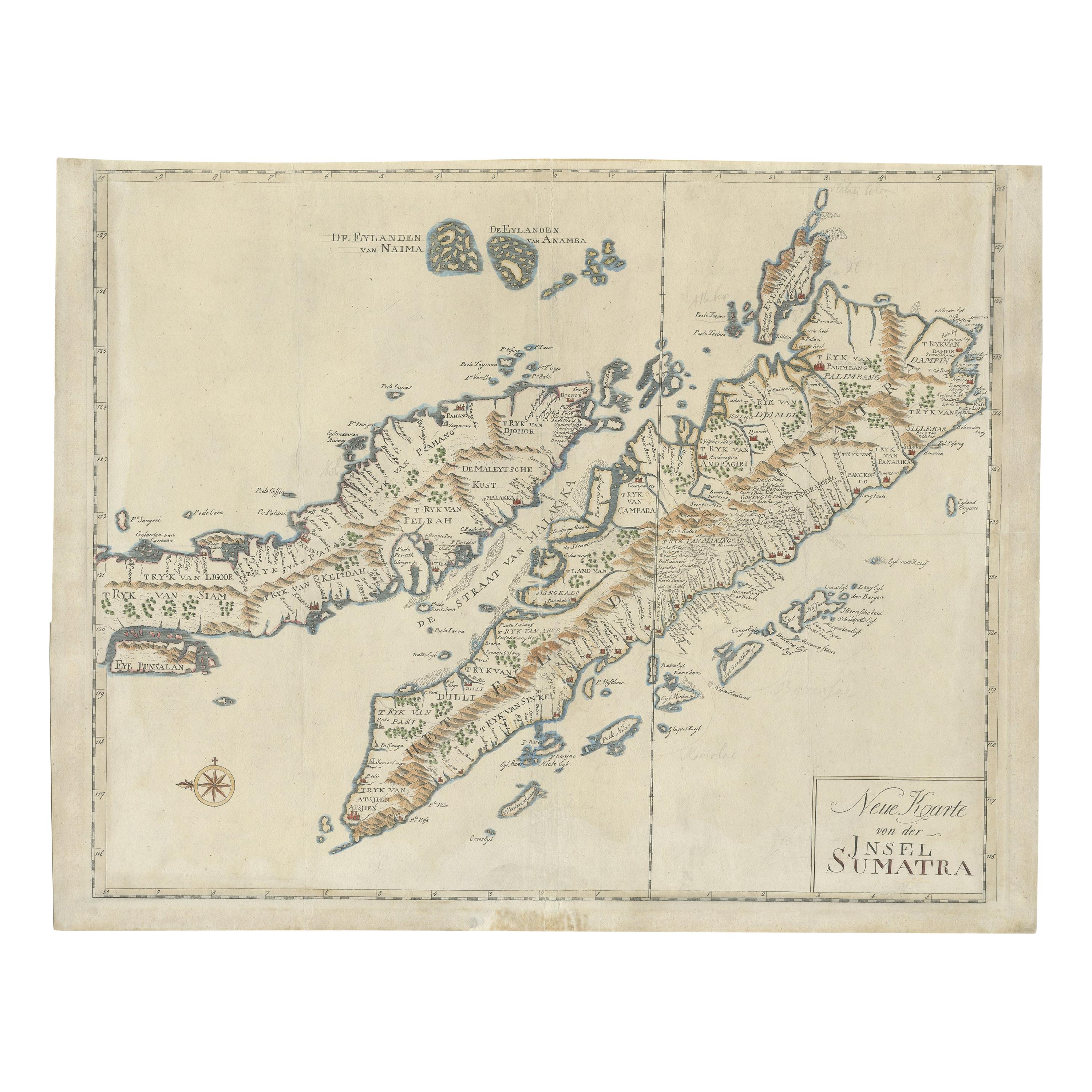 Antique Map of Sumatra, Indonesia 'c.1780'