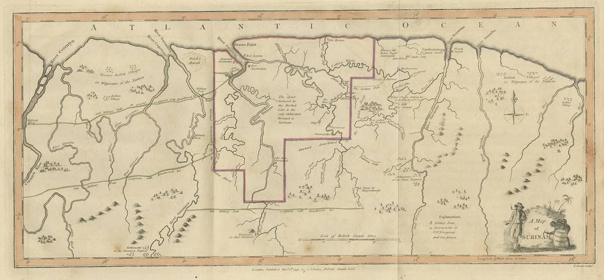 Antique Map of Surinam by Stedman '1813'