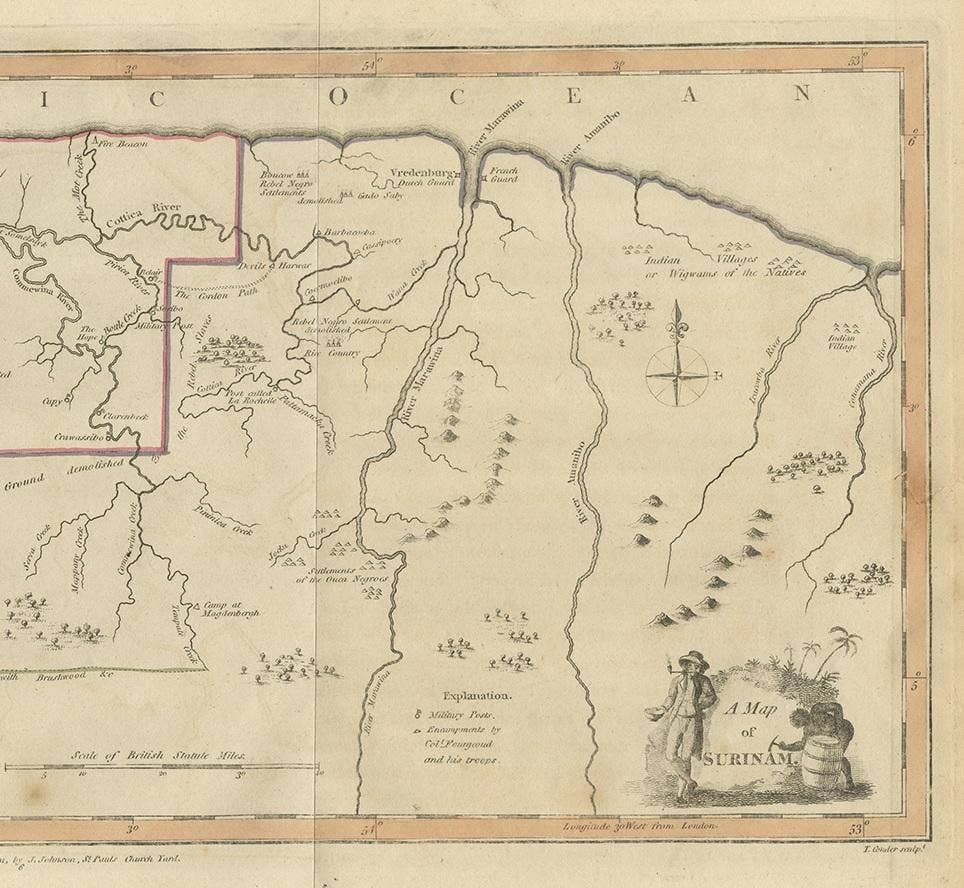Antique Map of Surinam by Stedman '1813'